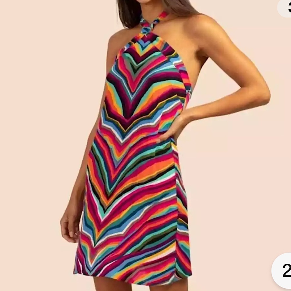 Trina Turk Louvre High Neck Dress halter multi color stripe size extra small